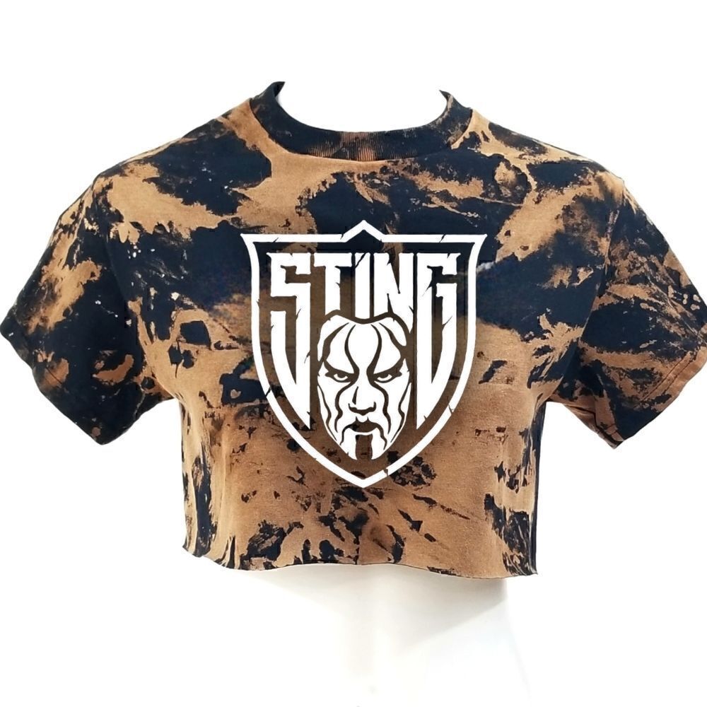 STING Wrestling Acid Washed, Distressed Cropped Crop Top (Band Tee) Rock Rap Tee